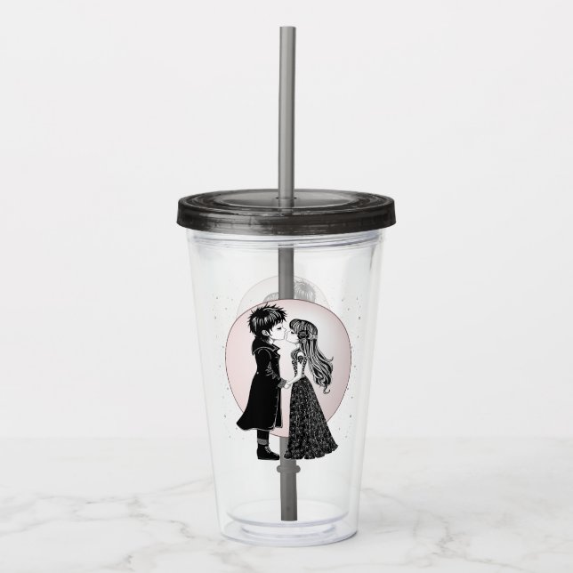 Cute Gothic Emo Kids Kiss Valentine's Day  Acrylic Tumbler (Front)