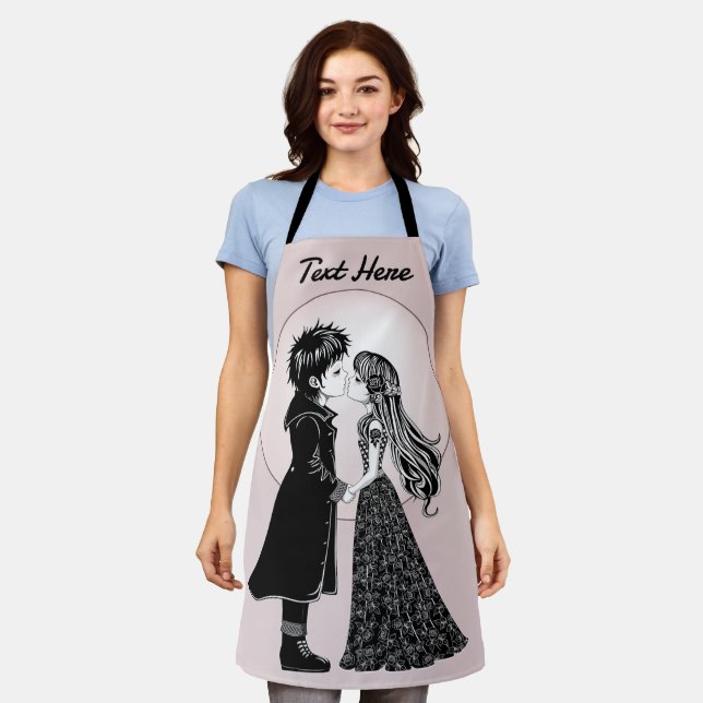 Cute Gothic Emo Kids Kiss Valentine's Day  Apron (Worn)