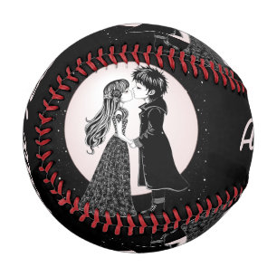 Cute Gothic Emo Kids Kiss Valentine's Day  Baseball
