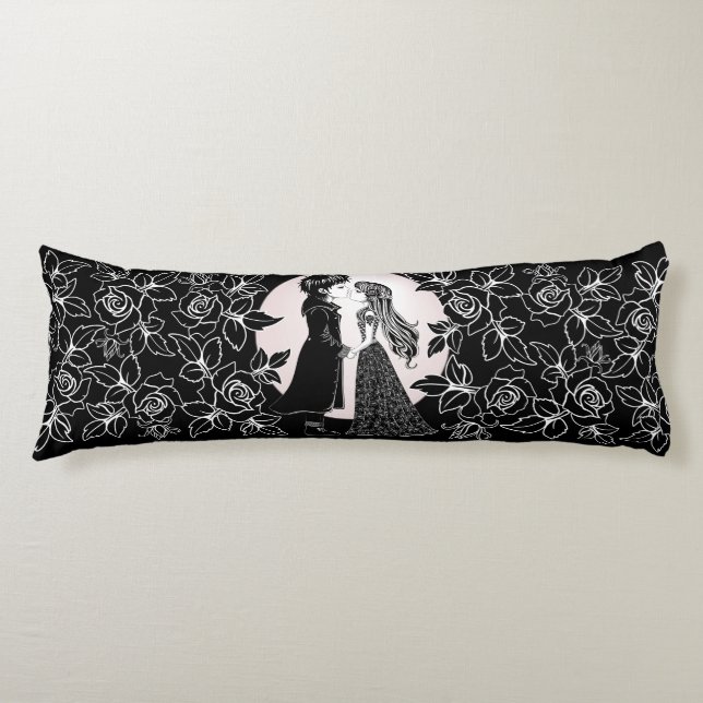 Cute Gothic Emo Kids Kiss Valentine's Day  Body Cushion (Front)