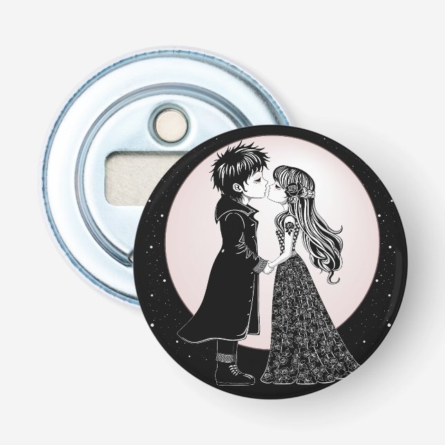 Cute Gothic Emo Kids Kiss Valentine's Day  Bottle Opener (Front)