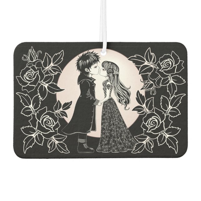 Cute Gothic Emo Kids Kiss Valentine's Day  Car Air Freshener (Front)