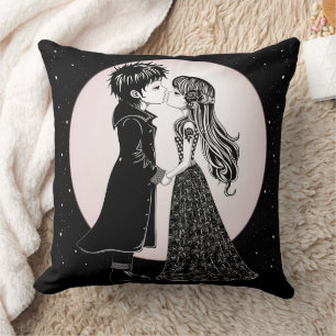 Cute Gothic Emo Kids Kiss Valentine's Day  Cushion