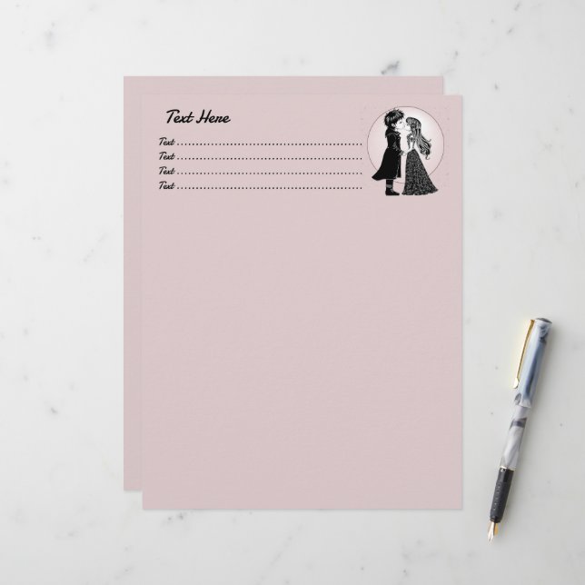 Cute Gothic Emo Kids Kiss Valentine's Day  Custom Letterhead (Front/Back In Situ)