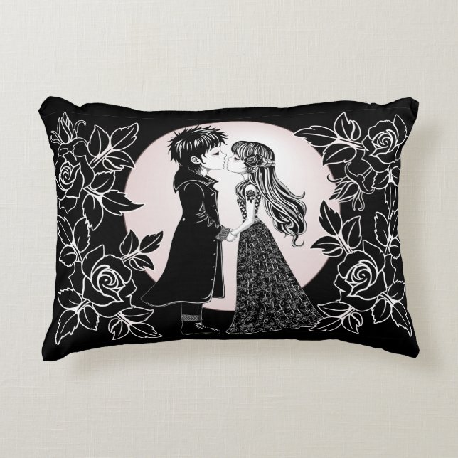 Cute Gothic Emo Kids Kiss Valentine's Day  Decorative Cushion (Front)