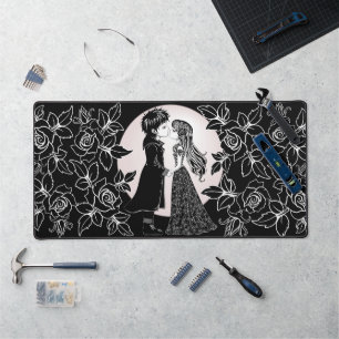 Cute Gothic Emo Kids Kiss Valentine's Day Desk Mat