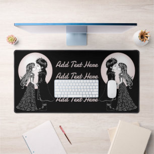 Cute Gothic Emo Kids Kiss Valentine's Day Desk Mat