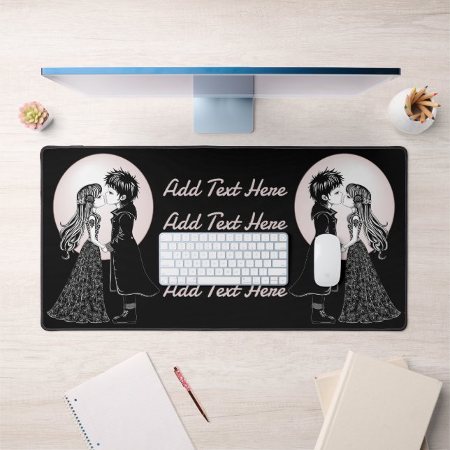 Cute Gothic Emo Kids Kiss Valentine's Day  Desk Mat (Office 1)