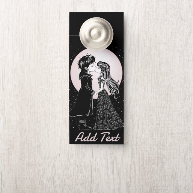 Cute Gothic Emo Kids Kiss Valentine's Day  Door Hanger (On Knob)