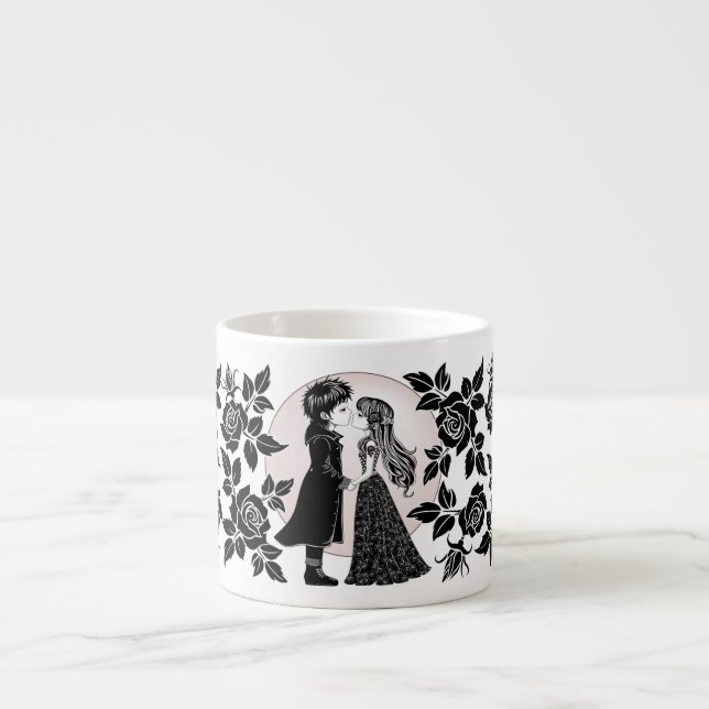 Cute Gothic Emo Kids Kiss Valentine's Day  Espresso Cup (Front)
