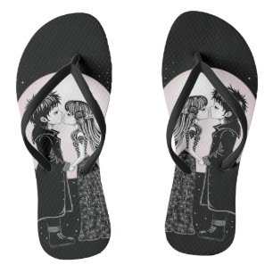 Cute Gothic Emo Kids Kiss Valentine's Day  Flip Flops
