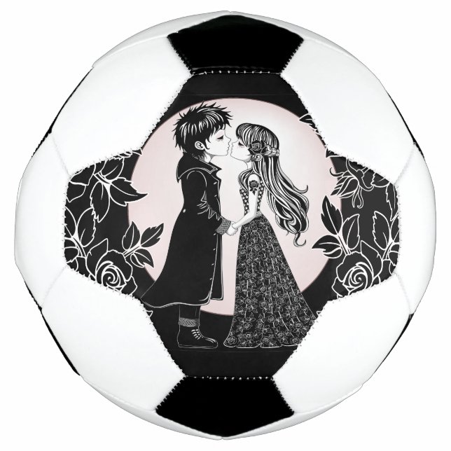Cute Gothic Emo Kids Kiss Valentine's Day  Football (Front)