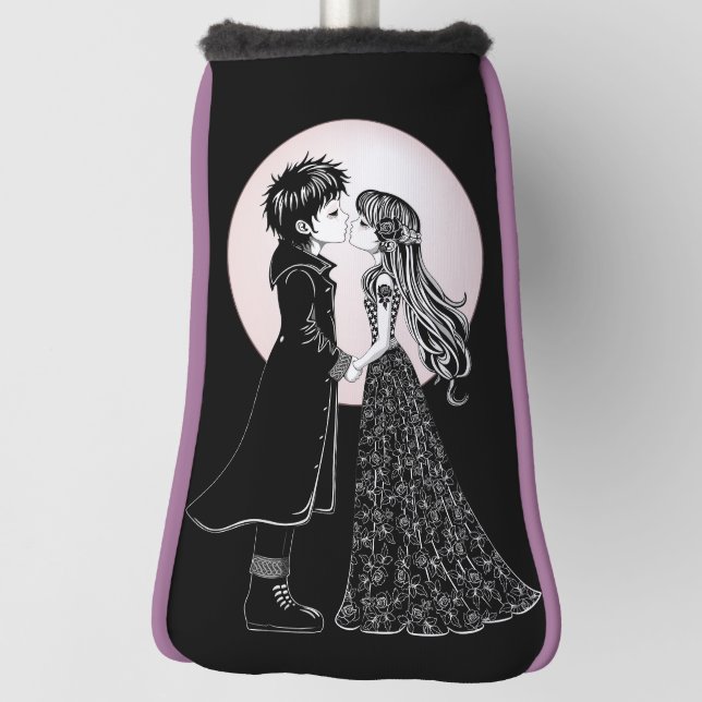 Cute Gothic Emo Kids Kiss Valentine's Day  Golf Head Cover (Rotate 90)