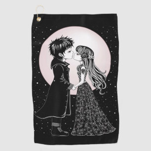 Cute Gothic Emo Kids Kiss Valentine's Day  Golf Towel