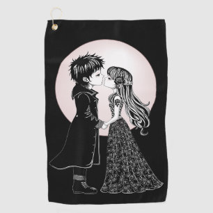 Cute Gothic Emo Kids Kiss Valentine's Day  Golf Towel