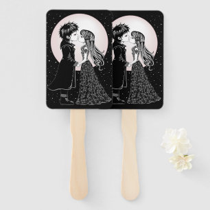 Cute Gothic Emo Kids Kiss Valentine's Day Hand Fan