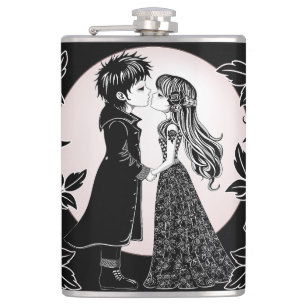 Cute Gothic Emo Kids Kiss Valentine's Day  Hip Flask