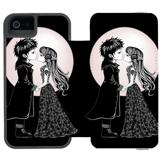 Cute Gothic Emo Kids Kiss Valentine's Day  Incipio iPhone Wallet Case (Folio Open)