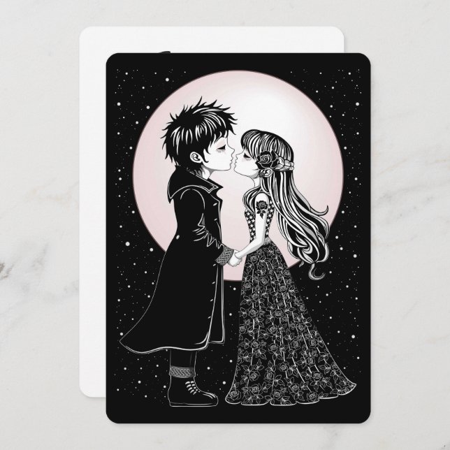 Cute Gothic Emo Kids Kiss Valentine's Day  Invitation (Front/Back)