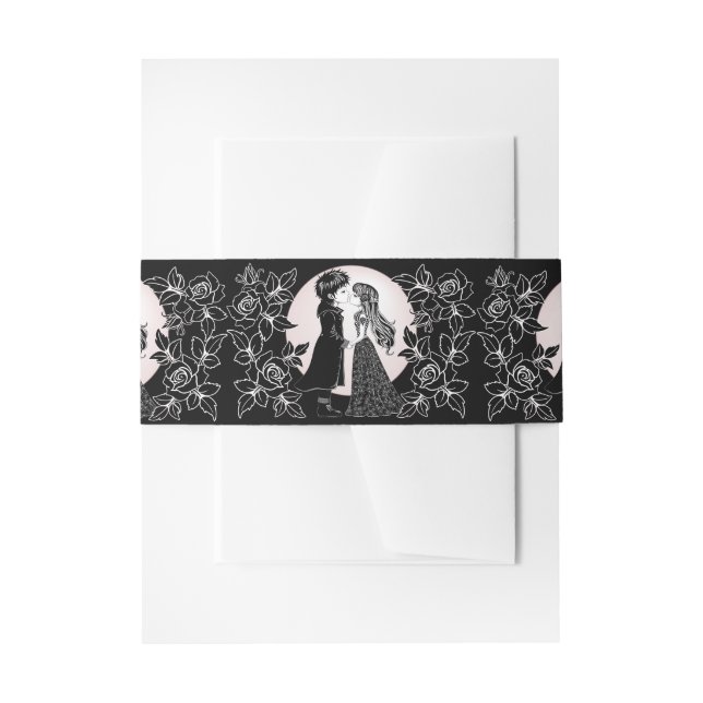 Cute Gothic Emo Kids Kiss Valentine's Day  Invitation Belly Band (Front Example)