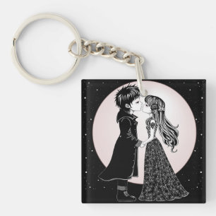 Cute Gothic Emo Kids Kiss Valentine's Day  Key Ring