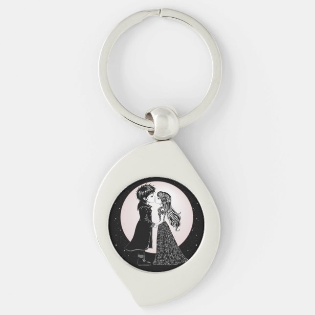 Cute Gothic Emo Kids Kiss Valentine's Day  Key Ring (Front)