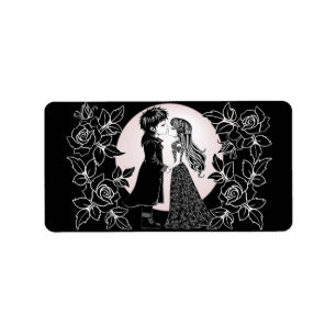 Cute Gothic Emo Kids Kiss Valentine's Day  Label