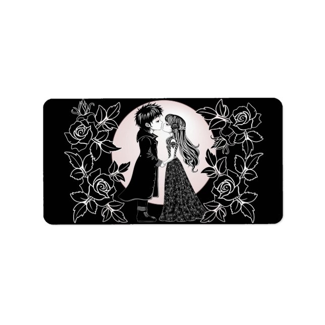 Cute Gothic Emo Kids Kiss Valentine's Day  Label (Front)