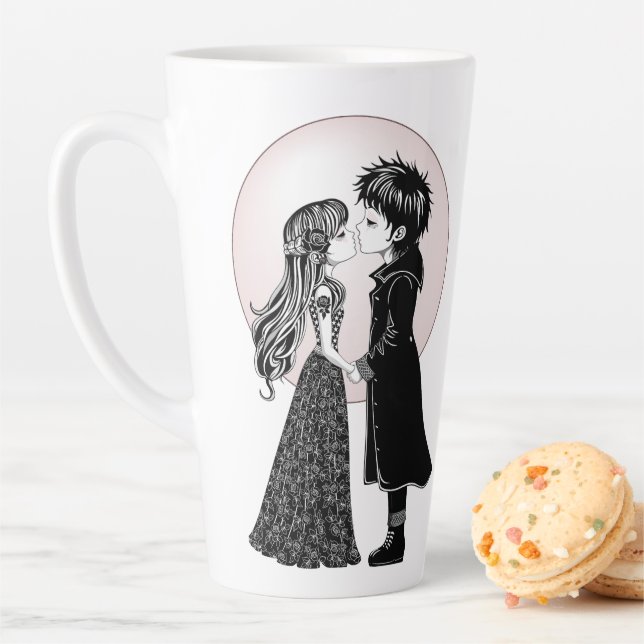 Cute Gothic Emo Kids Kiss Valentine's Day  Latte Mug (In Situ)