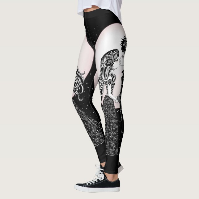 Cute Gothic Emo Kids Kiss Valentine's Day  Leggings (Left)