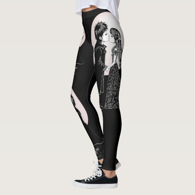 Cute Gothic Emo Kids Kiss Valentine's Day  Leggings (Left)