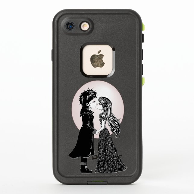 Cute Gothic Emo Kids Kiss Valentine's Day  LifeProof iPhone Case (Back)