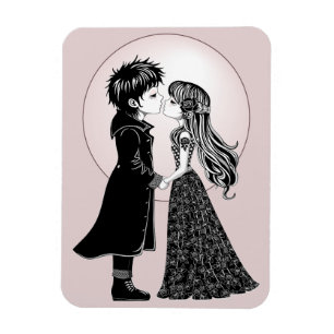 Cute Gothic Emo Kids Kiss Valentine's Day Magnet