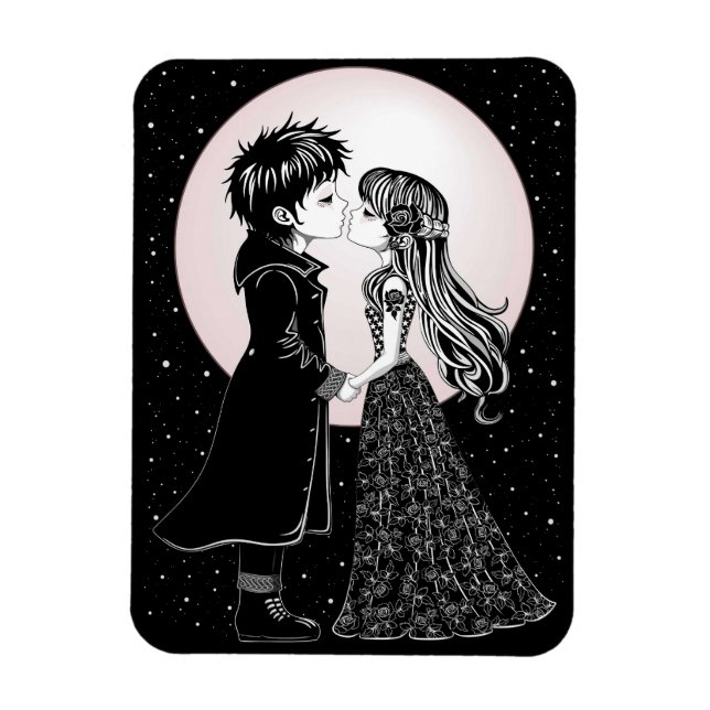 Cute Gothic Emo Kids Kiss Valentine's Day  Magnet (Vertical)