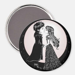 Cute Gothic Emo Kids Kiss Valentine's Day Magnet