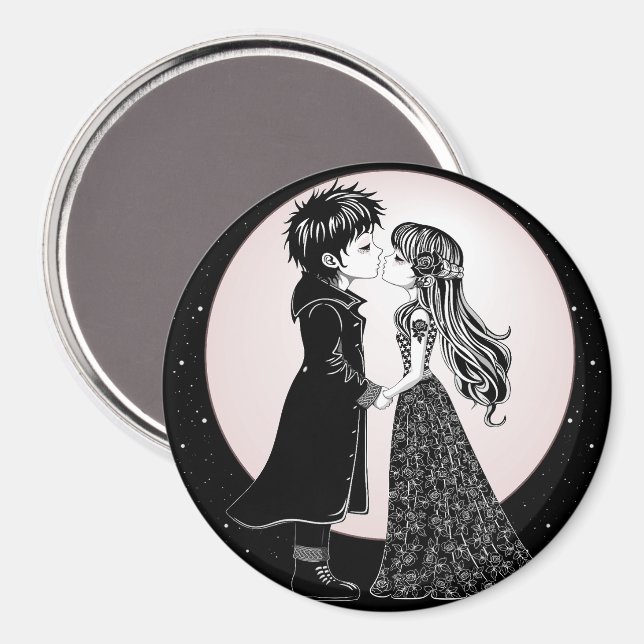 Cute Gothic Emo Kids Kiss Valentine's Day  Magnet (Front/Back)