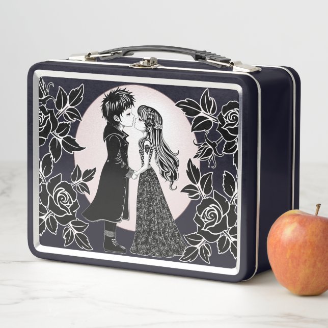 Cute Gothic Emo Kids Kiss Valentine's Day  Metal Lunch Box (In Situ)