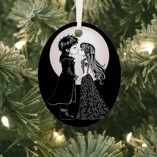 Cute Gothic Emo Kids Kiss Valentine's Day  Metal Tree Decoration (Insitu)