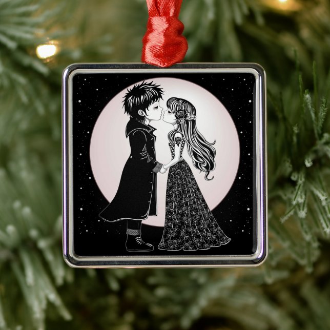 Cute Gothic Emo Kids Kiss Valentine's Day  Metal Tree Decoration (Tree)