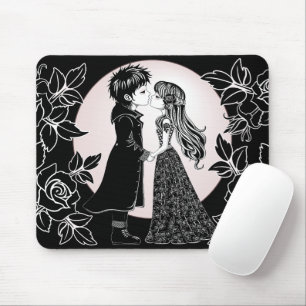 Cute Gothic Emo Kids Kiss Valentine's Day  Mouse Mat