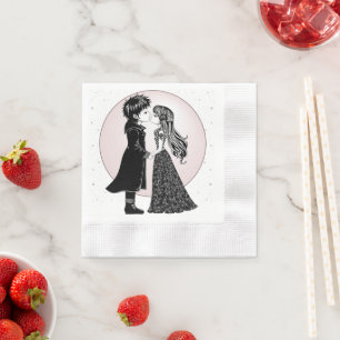 Cute Gothic Emo Kids Kiss Valentine's Day Napkin