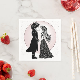 Cute Gothic Emo Kids Kiss Valentine's Day  Napkin
