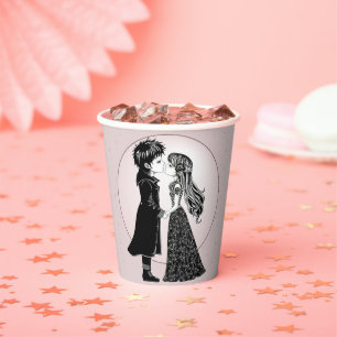 Cute Gothic Emo Kids Kiss Valentine's Day Paper Cups