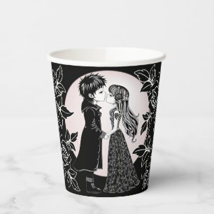 Cute Gothic Emo Kids Kiss Valentine's Day Paper Cups