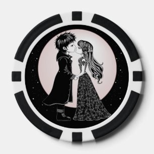 Cute Gothic Emo Kids Kiss Valentine's Day  Poker Chips