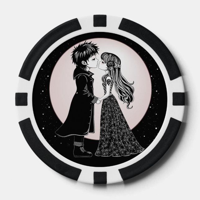 Cute Gothic Emo Kids Kiss Valentine's Day  Poker Chips (Front)