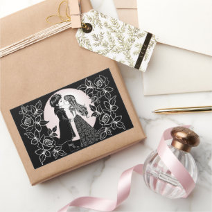 Cute Gothic Emo Kids Kiss Valentine's Day  Rectangular Sticker