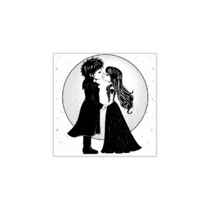 Cute Gothic Emo Kids Kiss Valentine's Day Rubber Stamp