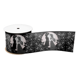 Cute Gothic Emo Kids Kiss Valentine's Day  Satin Ribbon