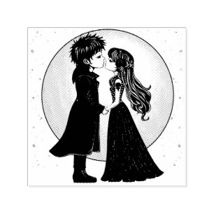 Cute Gothic Emo Kids Kiss Valentine's Day Self-inking Stamp